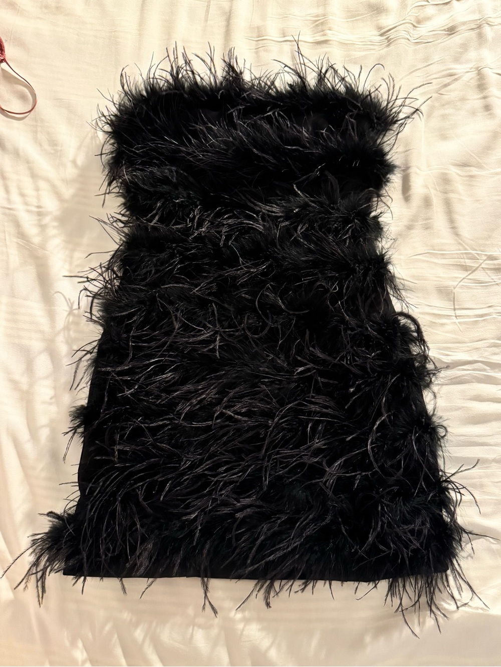 Black Feather-Trim Strapless Mini Dress